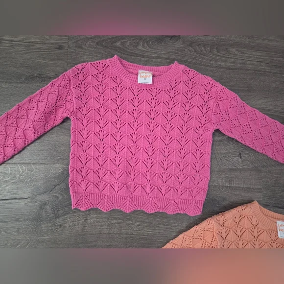 Jumping Beans Pink & Orange Girls Pointelle Crewneck Sweaters Size 4/5t - Picture 2 of 4